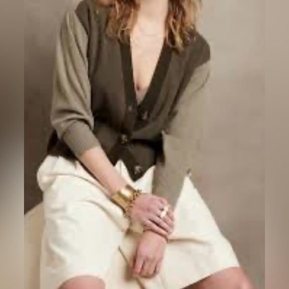 Banana Republic Color Block Cashmere Cardigan Sweater Olive Green SOLD OUT EUC - Picture 1 of 8